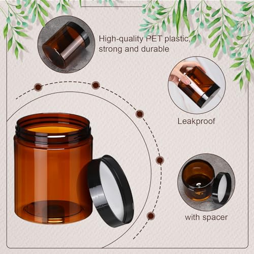 Tanlade 24 Pcs 16 oz Amber Plastic Jars with Lids