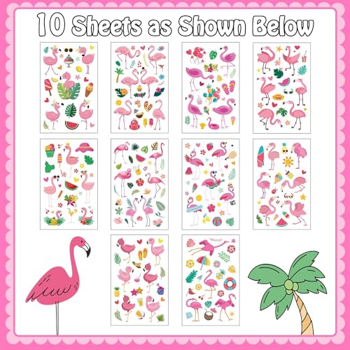 Cerlaza 235 Flamingo Temporary Tattoos, 10 Sheets Party Favors