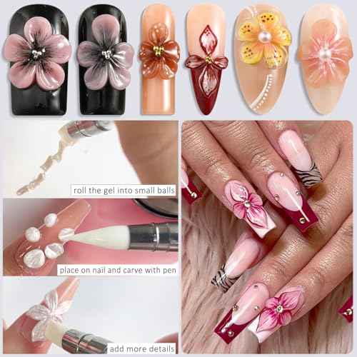 Solid Builder Gel for Nails, 4 Colors Solid Builder Gel Non-Sticky Clear Nude Pink Pearl White Hard Gel for Nails 3D Sculpture Gel Flower Carving Modeling Design Nail Extension Gel Kit