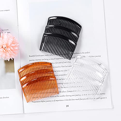 Cinaci 30 Pack Clear White Black Brown Plastic Hair Side Combs Slide Bun Holder with 23 Teeth DIY Headpieces Clips Grips Barrettes Accessories for Women Brides Veil (Mix)