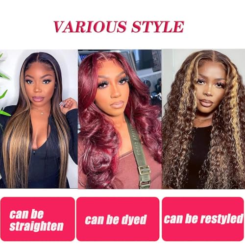 12A Highlight Ombre Body Wave Balayage 13x4 HD Lace Front Wig Human Hair 200% Density F1B/30 Lace Front Wig Human Hair for Black Women Pre Plucked (Highlight Brown, 26 Inch)