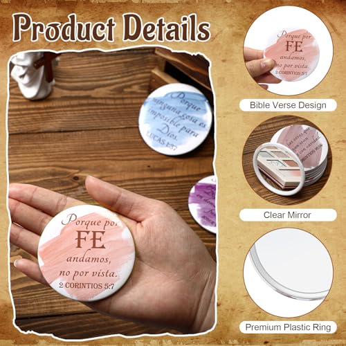 40 Pcs Spanish Christian Compact Mirrors for Women Inspirational Bible Verse Pocket Mirror Mini Purse Makeup Mirror Regalos Cristianos En Espa?ol for Mom Pastor Wife Church Party Favor