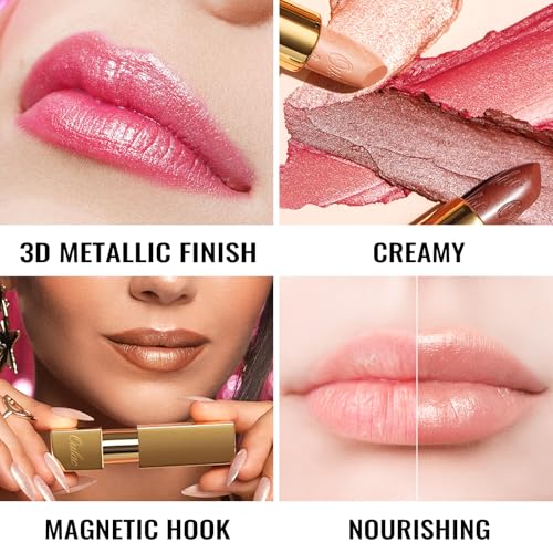 Oulac Velocity 15 Metallic Vivid Fuchsia Lipstick with 3D Shine, Hydrating Full Coverage