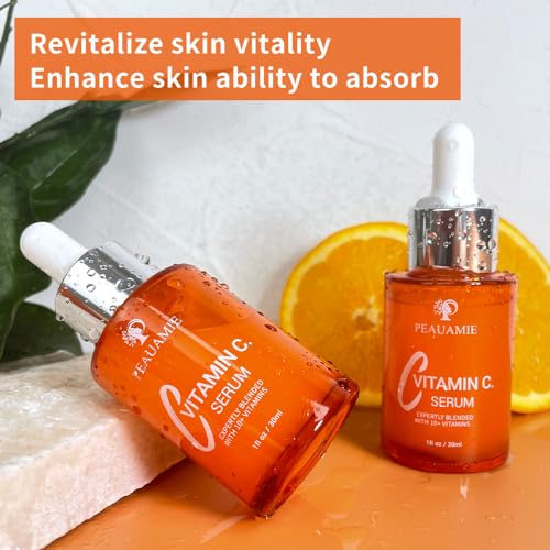 Peauamie Vitamin C Serum for Face Anti Aging Serum with 2% Hyaluronic Acid and 1% Retinol Ferulic Acid,Moisturizer Serum for Fine Lines and Wrinkles 1 fl oz