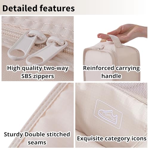 Travel Shoe Bag with Handle - Holds 2 Pairs, Water-Resistant & Breathable