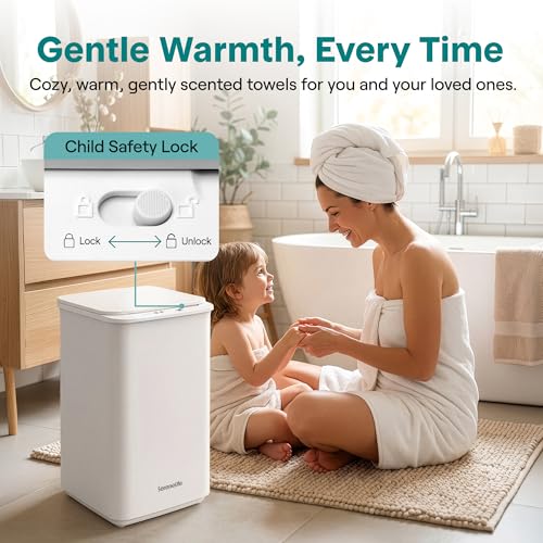 SereneLife Luxury White Towel Warmer - Heated Bathroom Towel Rack with Auto Shut Off & Scent Disc