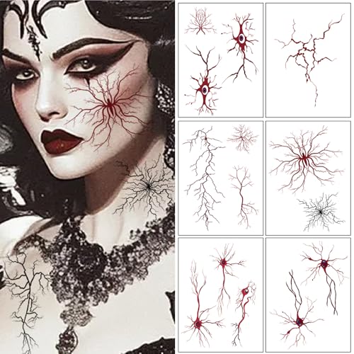 Halloween Blood Vessel Temporary Tattoos - 10 Sheets, 23 Pieces