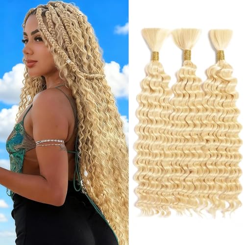 Honey Blonde Deep Wave Human Hair Braiding Bulk 30"