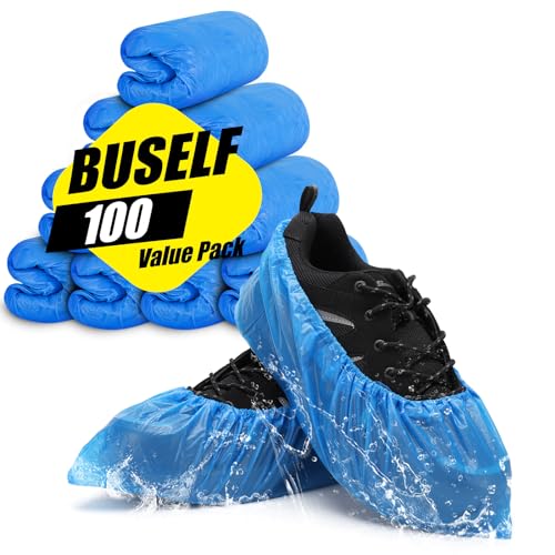 Buself Shoe Covers Disposable Non Slip - Pack of 100 (50 Pairs), Premium Waterproof and Recyclable Shoe Booties Covers for Indoors, Fits Up To 11 US Men and 13 US Women Size