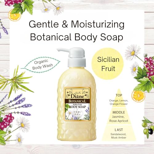 Moist Diane Natural Body Wash for Sensitive Skin Women & Men, Argan Oil Shower Gel with Pump for Hydration, Paraben-Free Body Soap for Baby & Kids, Sulfate & Silicone Free, SICILIAN FRUITS, 16.9 Fl Oz