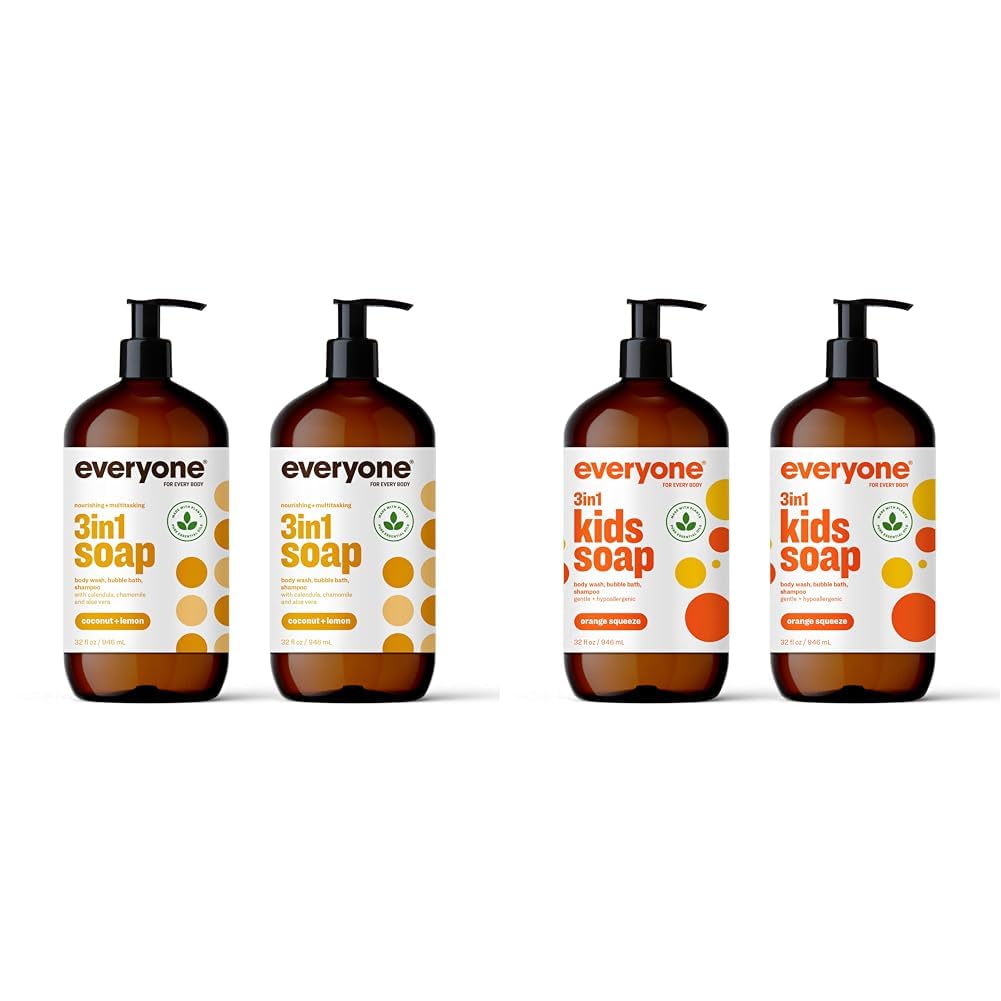 Everyone 3-in-1 Kids and Adults Shampoo, Bubble Bath, and Body Wash, 32 Fl Oz (Pack of 4)