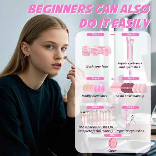 Makeup Brush Set, 48Pcs Makeup Brushes Set Professional Kit for Beginner, Premium Synthetic Foundation Concealers Powder Eye Shadows Blush Make up Brushes with Makeup Sponge, Pink