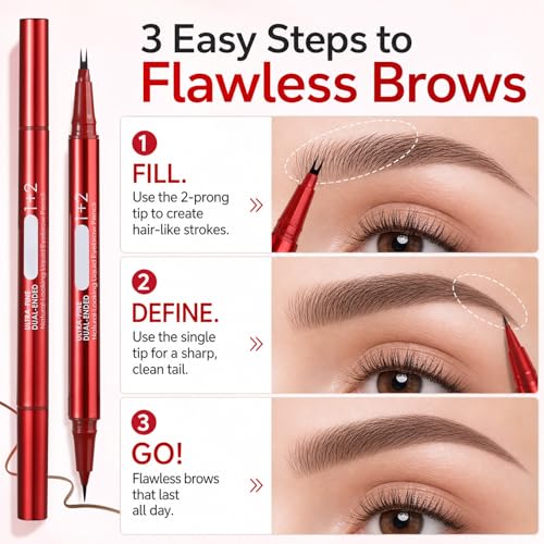 Dual-Ended Eyebrow Pen with Hair-Like Liquid Ink, Waterproof