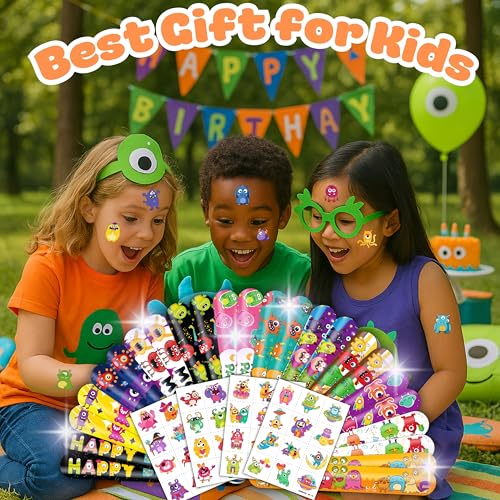 72PCS Monster Party Set - 48PCS Temporary Tattoos & 24PCS Slap Bracelets - Fun Monster-Themed Birthday Supplies, Baby Shower Gifts, Classroom Rewards & Party Decorations for Kids (Boys & Girls)