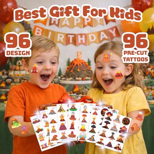 96 Piece Volcano Temporary Tattoos for Kids Party Favors