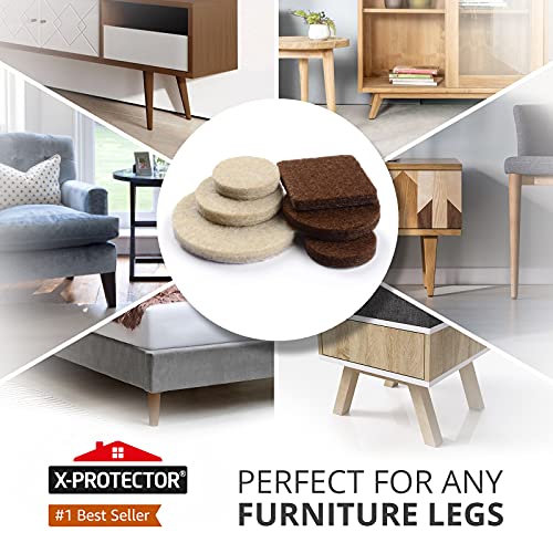 Brown & Beige Felt Furniture Pads Set, 133 pcs - Protect Floors & Furniture