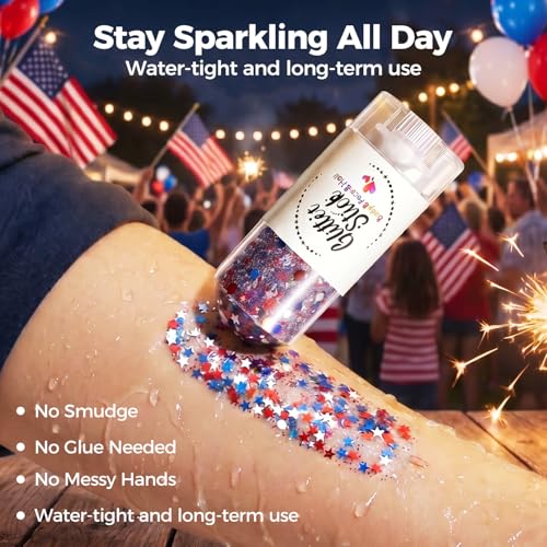 Waterproof Patriotic Glitter Stick - Red, White & Blue for 4th of July