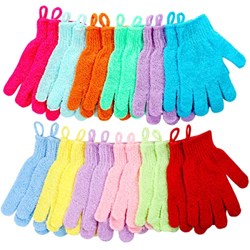 Exfoliating Shower Gloves 24 Pcs with Hanging Loop