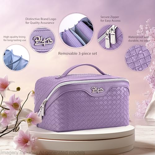 BOYATU 3-Piece Travel Makeup Bag Set - Large Capacity Vegan Leather