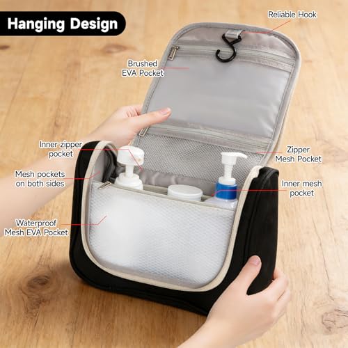Posprica Hanging Toiletry Bag, Travel Cosmetic Bag with Multiple Compartments, Waterproof Portable Makeup Organizer for Women & Men, Ideal for Travel, Bathroom & Gym