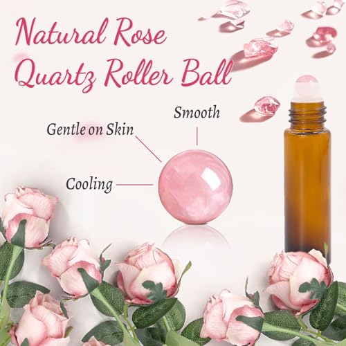 8-Pack 10ml Rose Quartz Roll-On Bottles for Essential Oils