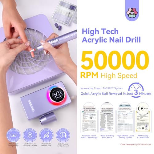 SAVILAND Purple Electric Nail Drill 50000RPM Professional Fast Removal