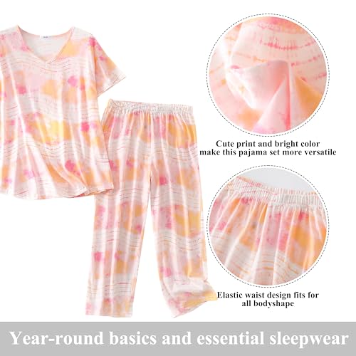 PNAEONG Women Pajama Set Sleepwear Tops with Capri Pants Casual and Fun Prints Pajama Sets