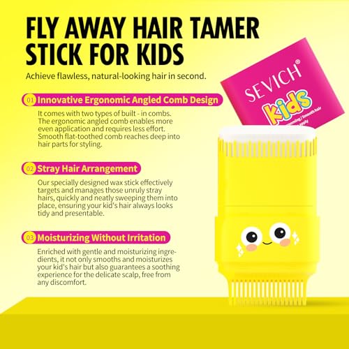 Kids Hair Wax Stick with Comb & Dinosaur Design, Frizz & Flyaway Control, Shea & Strawberry Extract, 15g