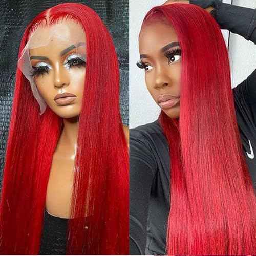 Savasana Red Wig Human Hair 13x4 Red Lace Front Wigs Glueless Straight Lace Frontal Wig Pre Plucked with Baby Hair for Black Women 26 Inch