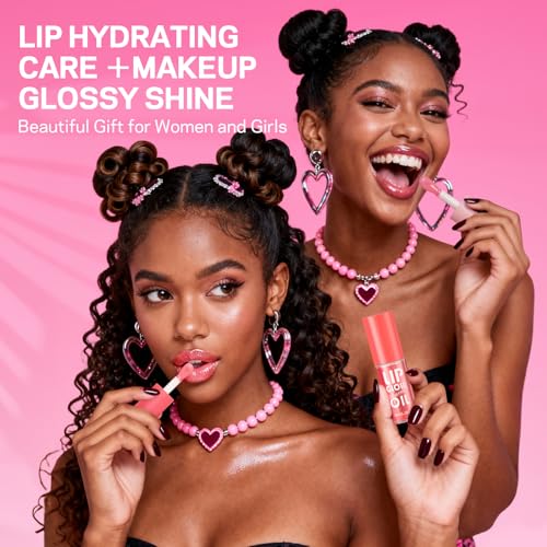 AMOADO Tinted Lip Oil Set - Hydrating Glossy Lip Gloss with Fruity Flavors, Non-Sticky, 4 Shades for Women & Girls