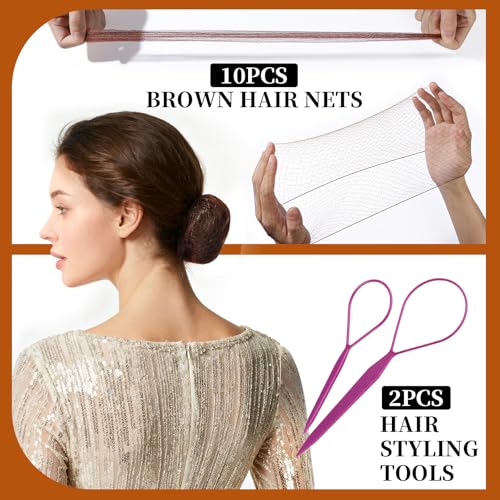 Brown Bobby Pins Hair Kit 11 Styles with Hair Nets & Spiral Pins