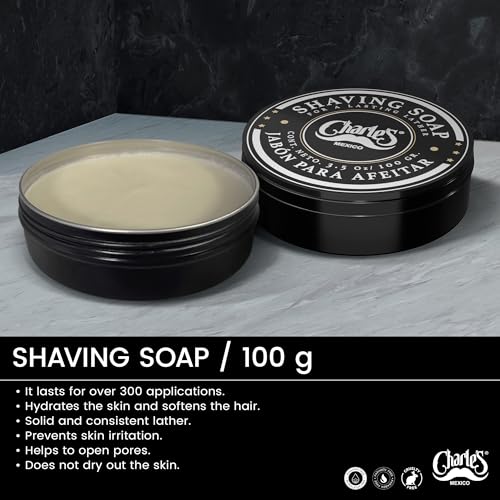 Charle's Premium Shaving Soap 3.5 Oz - With Menthol and Bergamot Fragrance - Consistent Foam - Biodegradable Ingredients - For 350 Applications