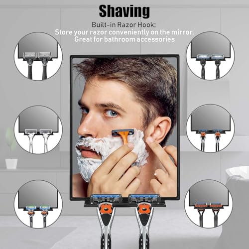 Shower Mirror with Squeegee & Razor Holder - 360° Rotation
