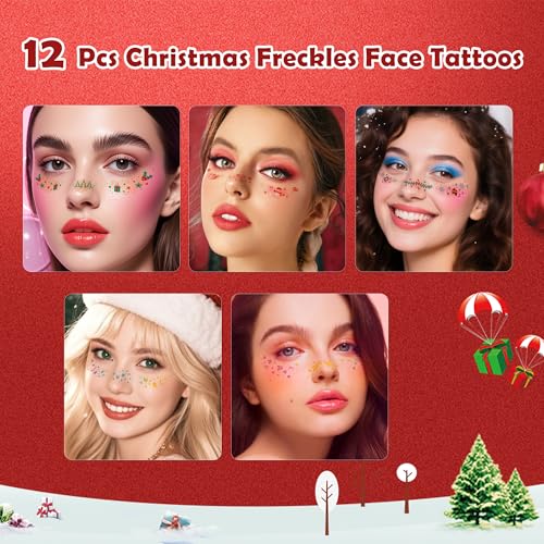 Christmas Glitter Freckle Tattoo Stickers - 12PC Waterproof