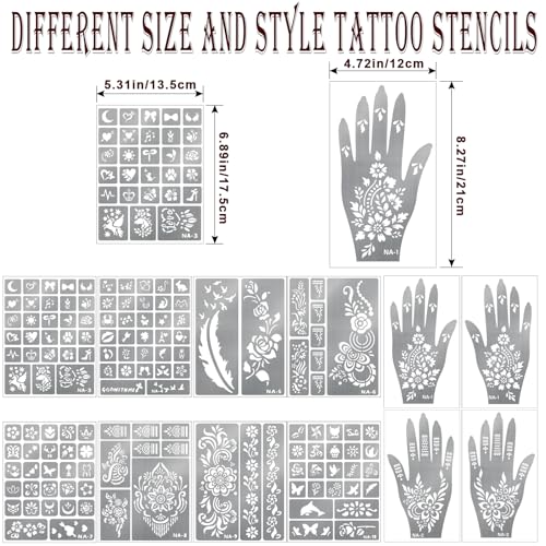 Henna Tattoo Kit: 136 Stencils, 6 Cones, Natural Formula