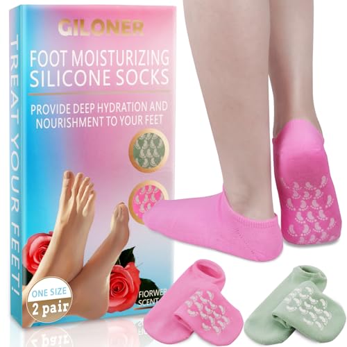 Giloner Moisturizing Gel Socks for Dry Cracked Feet - 2 Pairs Spa Set