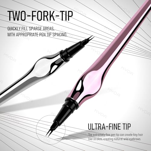 KYDA 2Pack Microblading Eyebrow Pencil with Dual-Brush Tip, Eyebrow Pencil with a 2-Fork Tip Applicator Creates Natural Looking Brows Effortlessly and Stays on All Day, Black