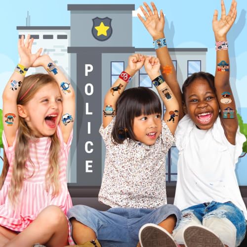 Police Party Favors Set - 96 Pc Kit with Slap Bracelets & Tattoos