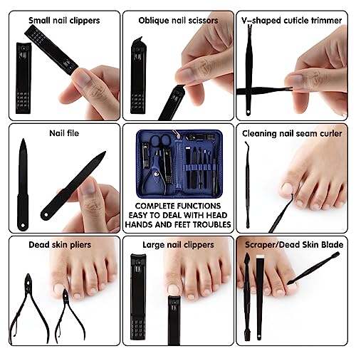 Tumkun Nail Kit, Manicure Kit, Nail Care Kit For Men, Manicure Pedicure Set, Nail Clippers Toenail Clippers Kit, Professional Manicure Kit Pedicure Kit, Blue Travel Case, Set of 12.