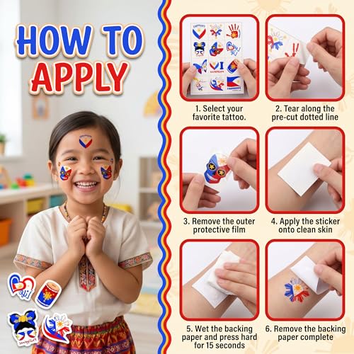 96 PCS Filipino Pride Temporary Tattoos for Kids
