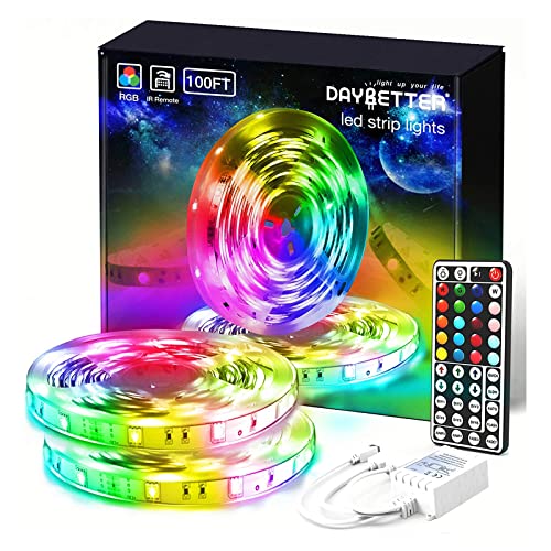 DAYBETTER Led Lights for Bedroom 100 ft, Led Strip Lights with Remote 44 Keys, 24 V Power Supply, Color Changing Led Light for Room Decor