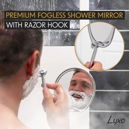 Luxo Shaving Mirror, Shower Mirror with a Razor Holder for Shaving with Powerful Suction Cup - Shatterproof Anti Fog Mirror for Shower (Chrome)