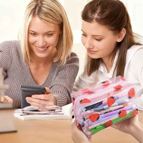 Clear Makeup Bag, Small Clear Toiletry Bag for Travel, Cosmetic Makeup Organizer Bags with Zipper, Plastic PVC Pouch Transparent Zip for Purse Reusable TSA Approved Quart Size (Strawberry)