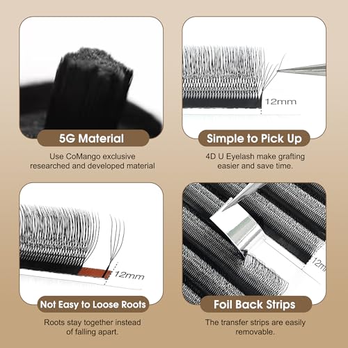 CoMango U-Shape Eyelash Extensions 4D Premade Fans 0.07mm