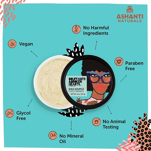 Ashanti Naturals Scented Whipped Shea Butter for Skin | Moisturizing African Raw Shea Butter, Almond Oil and Coconut (Coco Mango Souffle, 8oz)