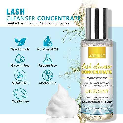 4.06 FL OZ Lash Shampoo Concentrate for Lash Extensions, Lash Cleanser Concentrate Eyelash Extension Cleanser Professional Lash Concentrate for Lash Extension Natural Foaming Cleanser Eyelash Shampoo