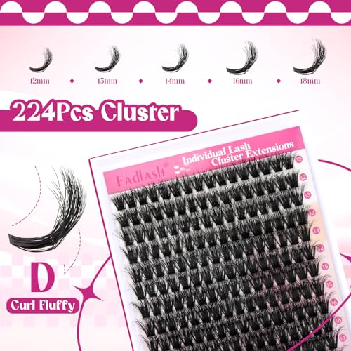 FADLASH Lash Clusters 100D Fluffy Eyelash Clusters 12-18mm Individual Lashes Cluster Eyelash?Extensions 3D Effect Wispy Thick Lash Extension Clusters (100D-0.07-D, 12-18mm)