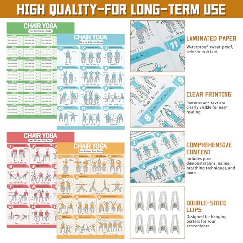 Chair Yoga Poster Set for Seniors – 36 Poses, 28-Day Challenge