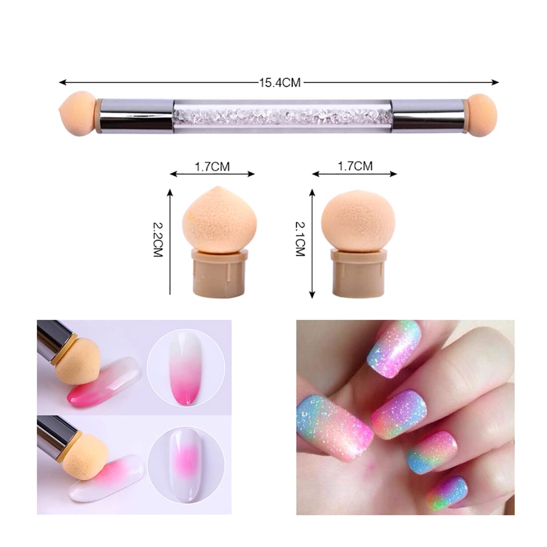 XEAOHESY 5pcs Ombre Nail Brush Set Gradient Shading Brush UV Builder Gel Nail Brush French Tip Nail Brush of Half Moon Shape Double Ended Brush Nail Sponges for Ombre Nail Art Tools