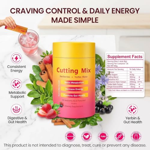 TOTACLEA Cutting Mix Prebiotic Drink - Strawberry Açaí, Vegan, Gluten-Free, 30 Servings